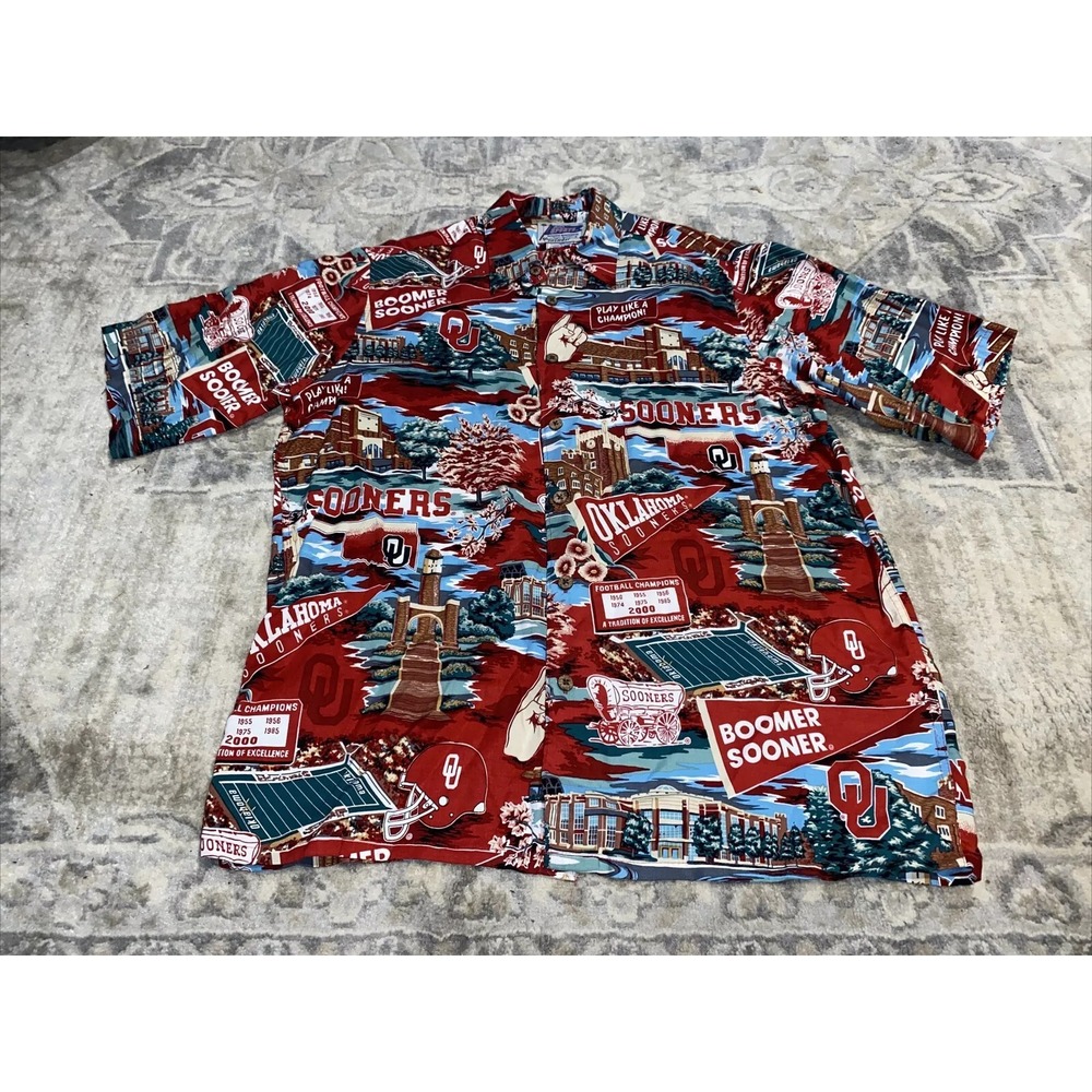 Reyn Spooner OU Oklahoma Sooners Football Hawaiian Shirt Button Mens Sz Small‎